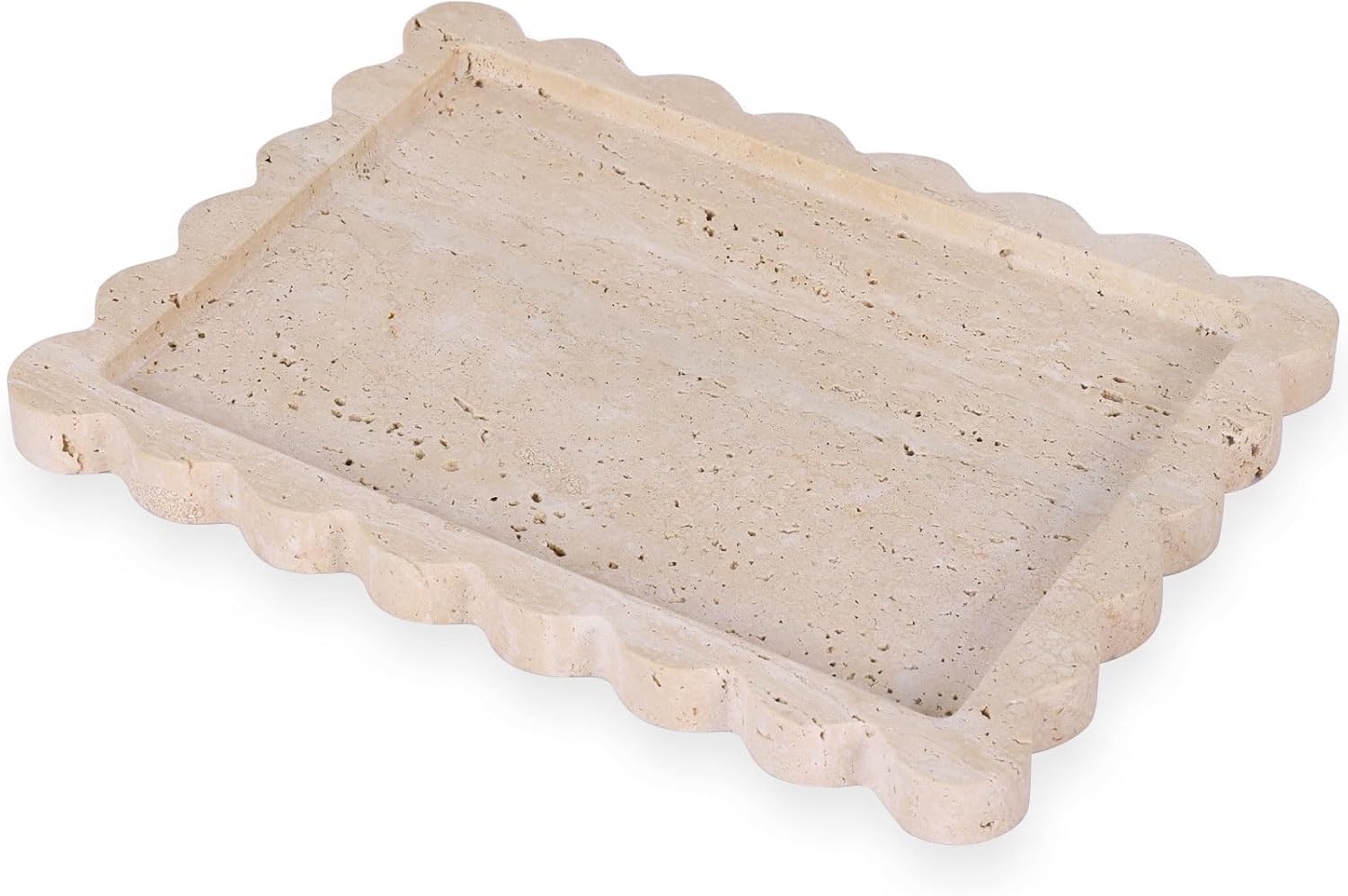 11"x8" Natural Travertine Tray with Scalloped Edge, Marble Rectangle Vanity Tray for Bathroom, Kitchen, Dresser, Coffee Table - Decorative Tray for Perfume, Keys, Candles, Jewelry, Home Décor