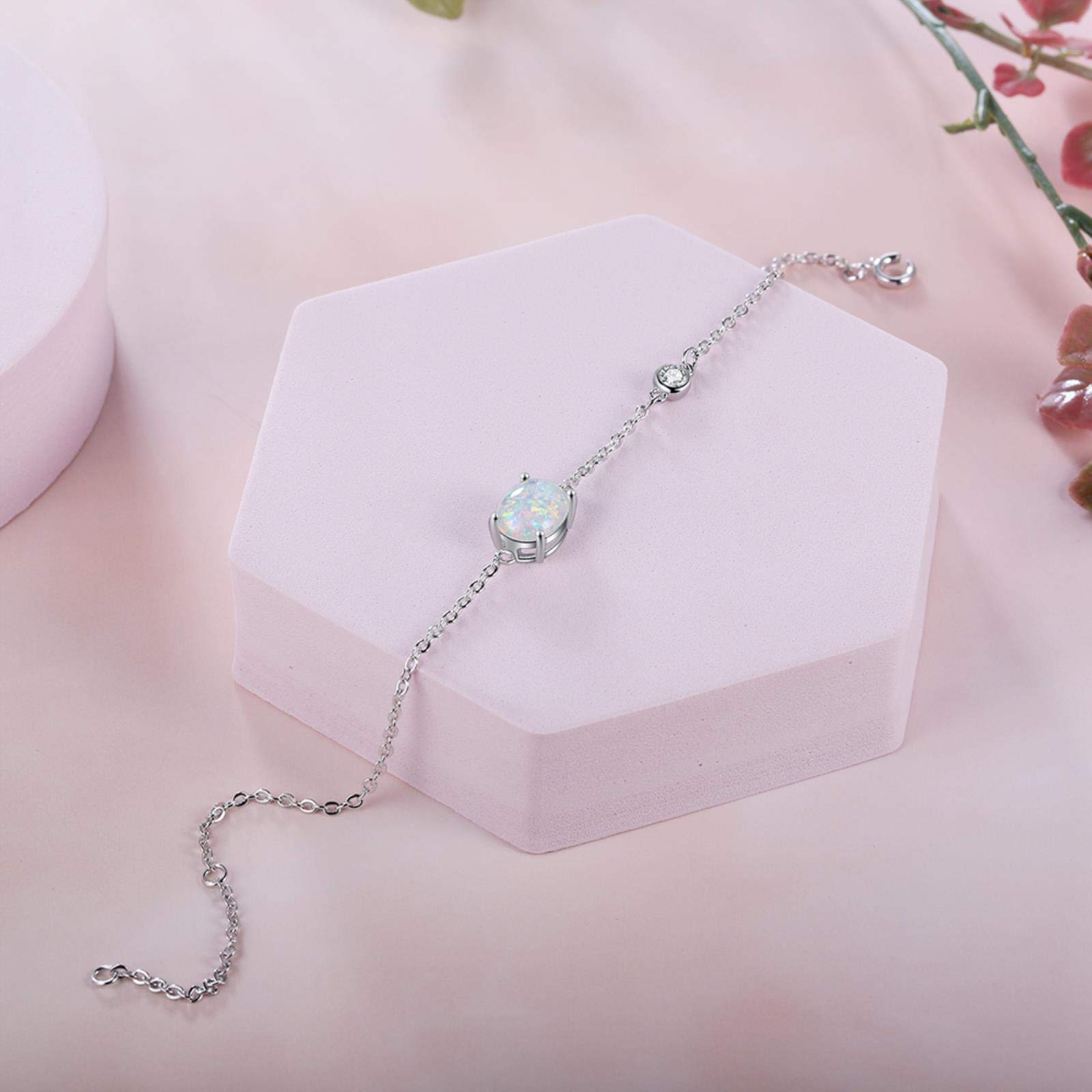LOKILOKI Elegante Anello Intrecciato Color Argento con Opale Bianco Rosa Blu Opale Pietra Anelli di Fidanzamento di Nozze Gioielli di Moda per Le Donne Grils
