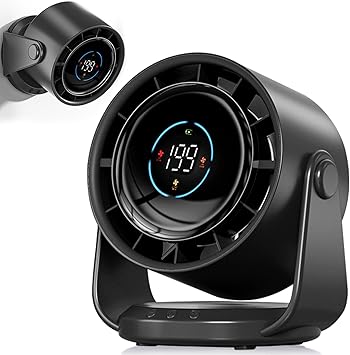 Desk Fan for Bedroom, Air Circulator Fan for Whole Room, 25dB Ultra Quiet, Rechargeable, 120 Tilt,199 Speeds Strong Airflow, LED Display, Table Fan for Office Kitchen Home Kitchen Dorm Bedside Black