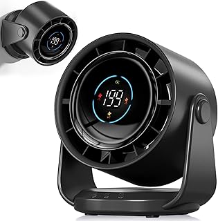 Desk Fan for Bedroom, Air Circulator Fan for Whole Room, 25dB Ultra Quiet, Rechargeable, 120° Tilt,199 Speeds Strong Airflow, LED Display, Table Fan for Office Kitchen Home Kitchen Dorm Bedside Black
