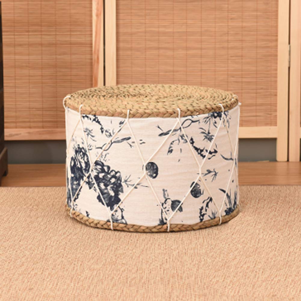 Pouf Rond en Paille Coussin Tatami Japonais Épaissi Repose-Pieds Rotin