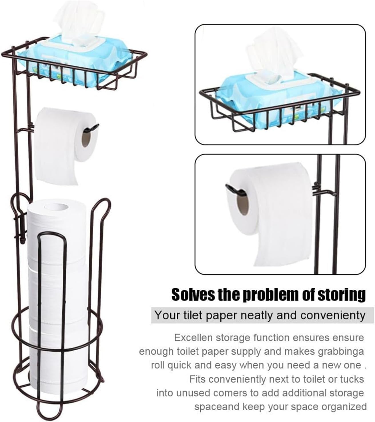 Toilet Paper Holder Stainless Steel Bathroom Paper Roll for Phone Tissue Multifunctional Storage Shelf Toilet Holder Bathroom Tissue(Copper)