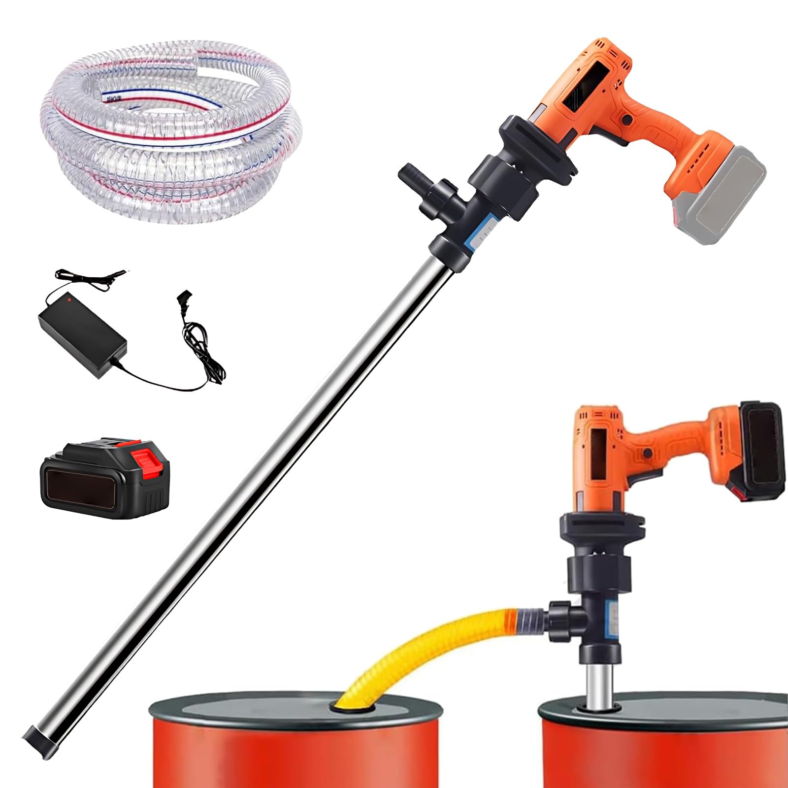 Pompa elettrica di aspirazione dell;Olio, Pompa Portatile per trasferimento Carburante da 90 cm con velocità Regolabile in Continuo, Pompe per fusti di Carburante da 800 W con Tubo