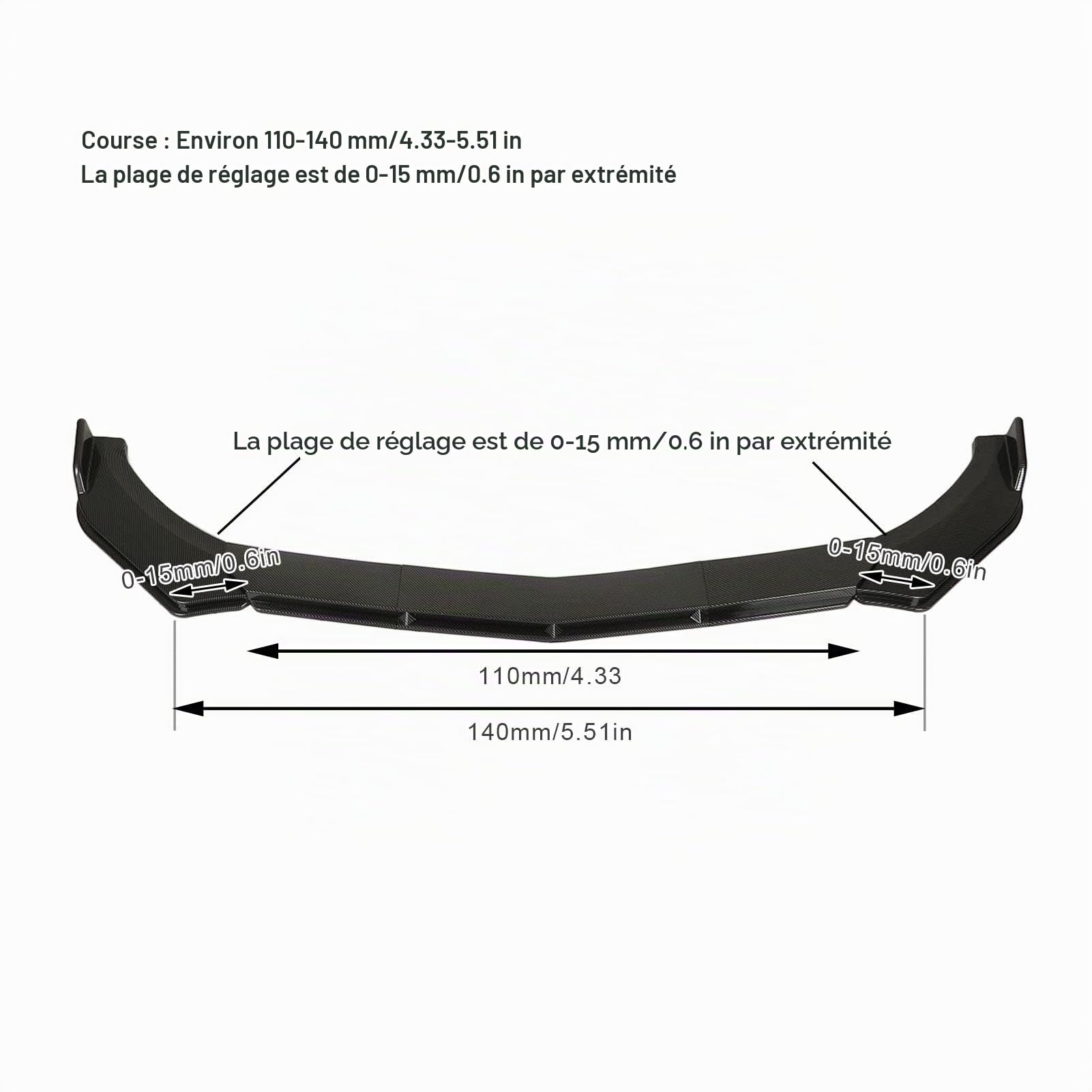 Lèvre de Kit de Carrosserie de Pare-chocs Avant, 5 Pièces Séparateur de Becquet de Pare-chocs Avant 110 à 140mm Kit de Carrosserie de Lèvre de Voiture Universel pour (fibre