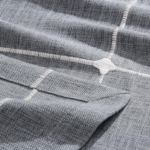 ZeeMart Grid Embroidered Hemmed Tablecloths, Blue Ashes 52x70 Inch, Farmhouse Style Heavy Weight Cotton Linen Blue Grey Tablecloths, Boho Plaid Water Resistant Rectangle Table Cloth by ZeeMart - Image 3