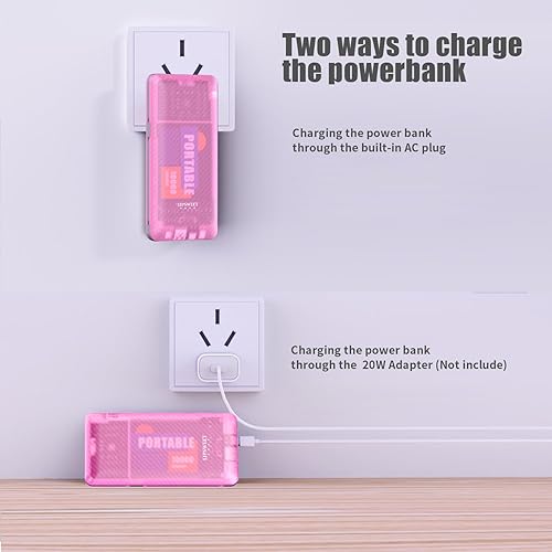 Miniatura 2 de Banco de energía portátil, cargador portátil ultra delgado de 10000 mAh, batería externa de carga rápida USB C con enchufe de pared de CA integrado,