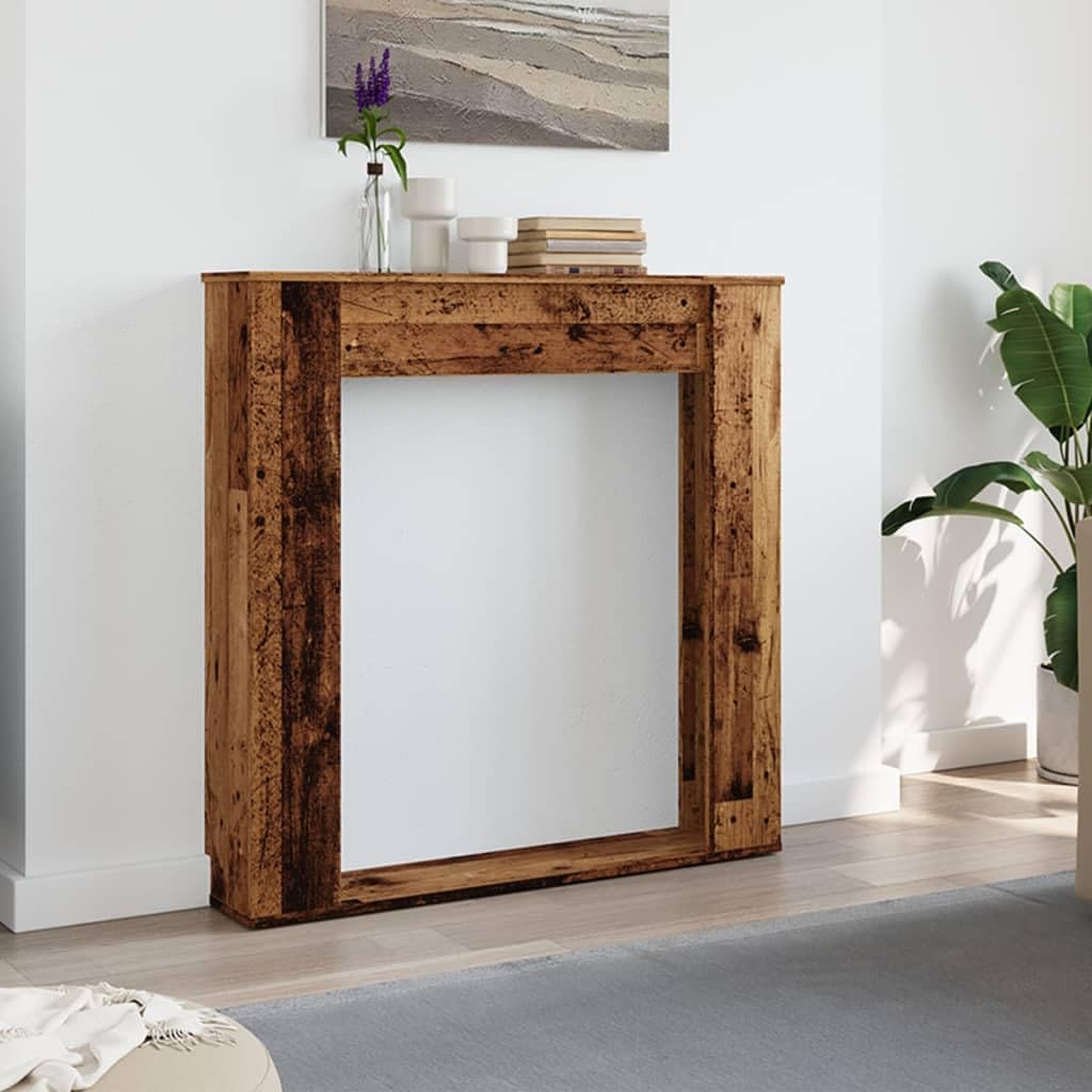 Repisa de chimenea con aspecto de madera envejecida, 100 x 20 x 100 cm, repisa para chimeneas eléctricas, función de almacenamiento con soporte de pared, accesorios de chimenea para salón y