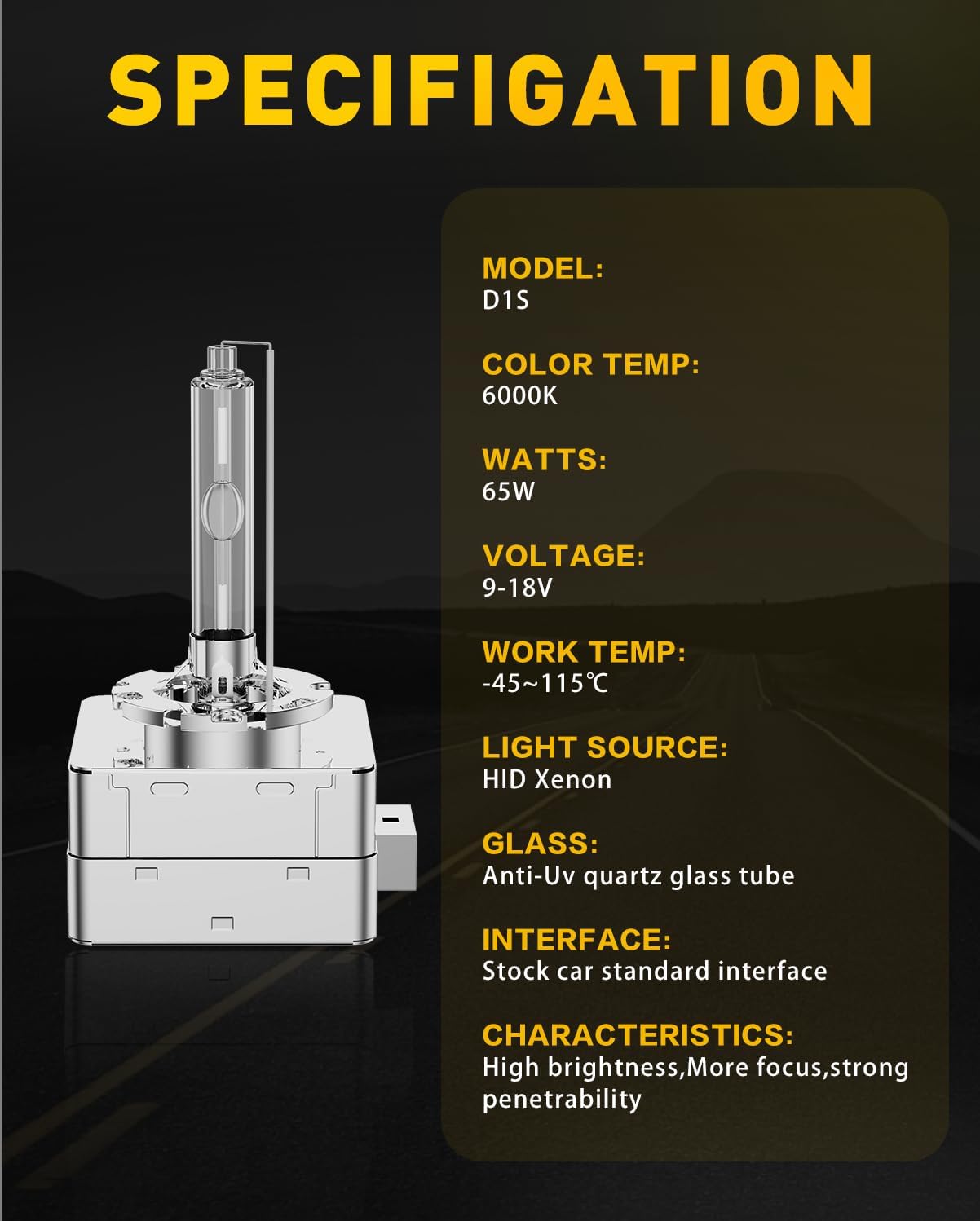 D1S HID Bulbs, 65W 6000K Cool White, 200% Enhanced Brightness, Xenon Bulb, All Aviation Aluminum Material and IP67 Design for Replace 66144 66140 85140 85415 85415C1, Pack of 2