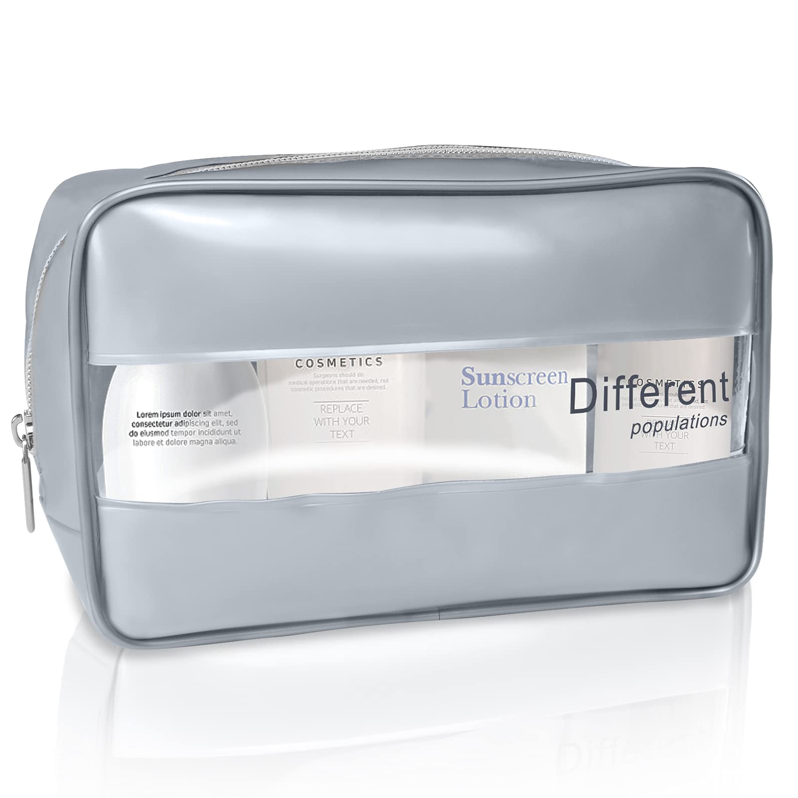 Moyad Clear Makeup Bag for Travel Women Transparent Toiletry Bag Waterproof PVC Cosmetic Organizer Portable Carrying Pouch Case for Accessories Shower Bathroom (Grey 1 Pack)