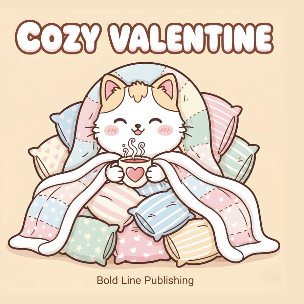 Cozy Valentine Coloring Book: Bold and Easy Coloring Book for Adults and Beginners | 50 Simple, Cute and Relaxing Kawaii Designs for Stress Relief