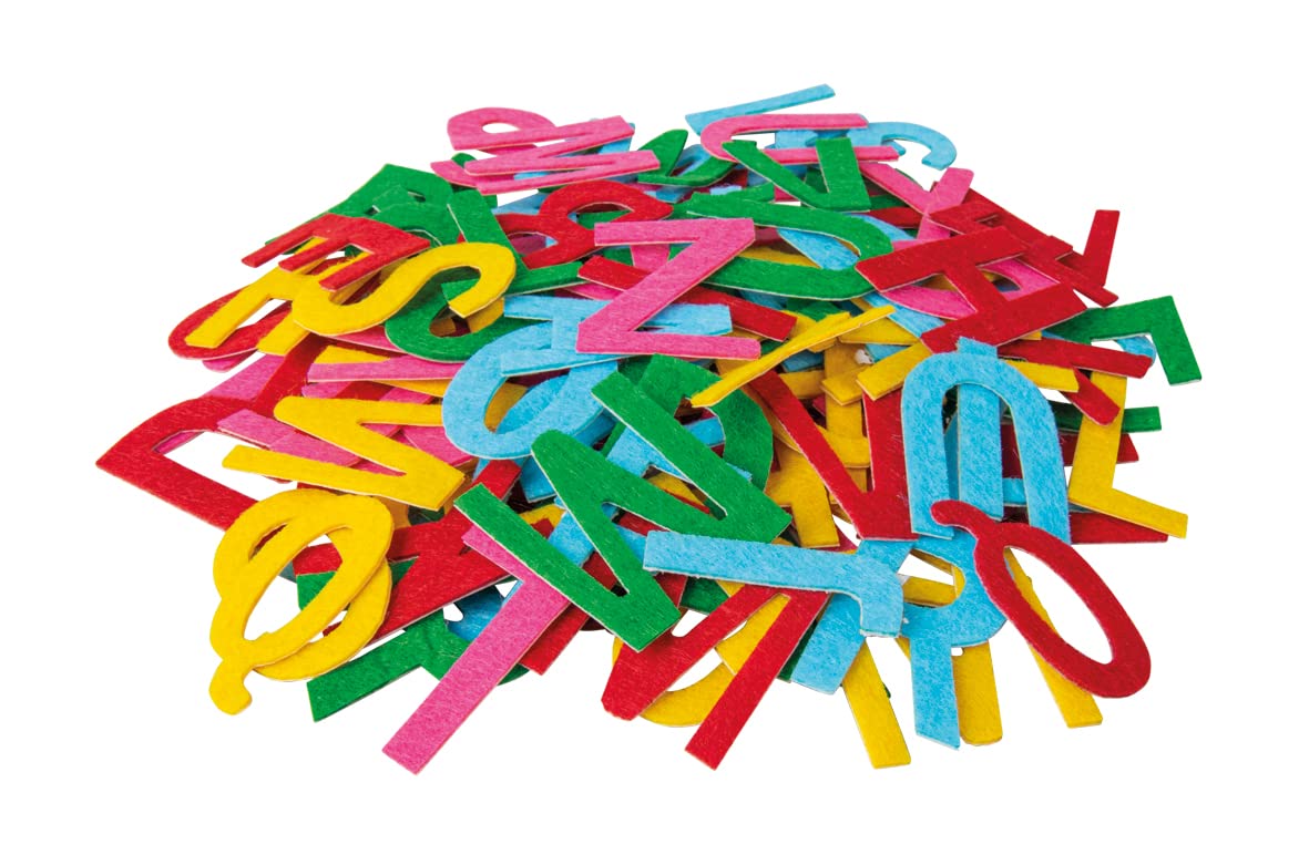 Rayher Pack of 130 Self-Adhesive Felt Letters for Crafting, Uppercase Alphabet Felt Stickers, Height 4cm, 100% Polyester, assorted colours, 43005999