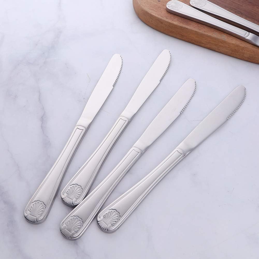 12-Piece Dinner Knives,Table Dinner Knife 18/0 Stainless Steel Silverware Dinnerware Set Shell Pattern, for Home Hotel Restaurant 8.94 Inch Inch-Silver