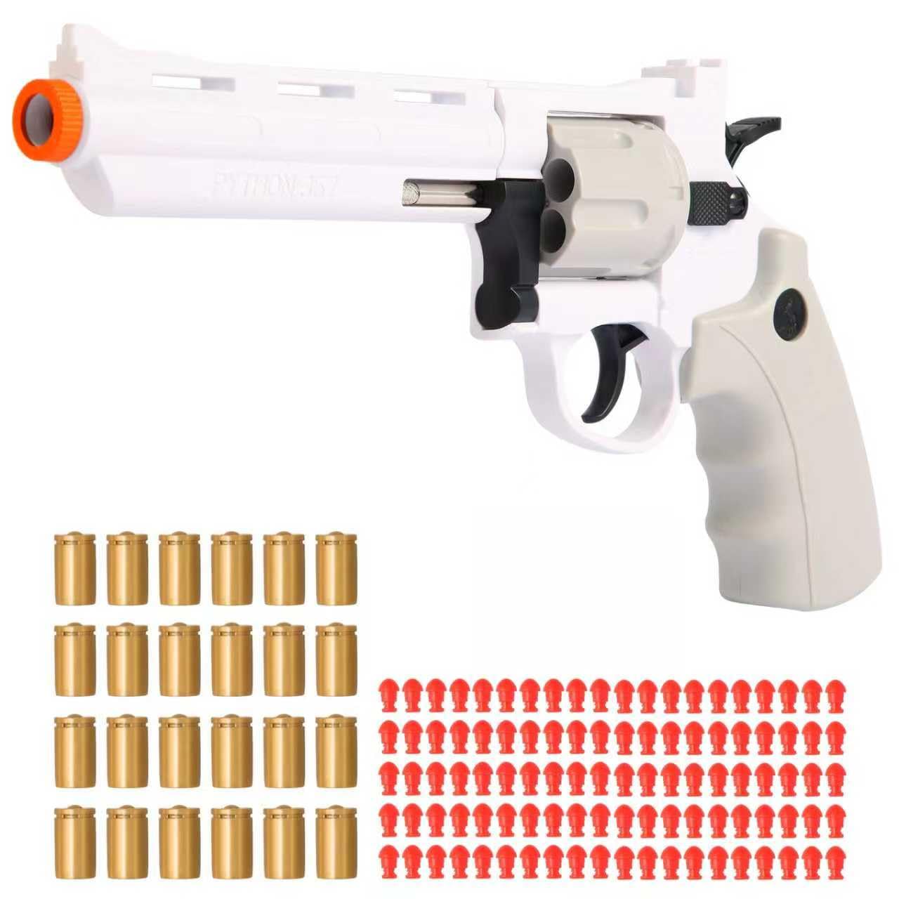 357 Full-Size Realistic Toy Revolver with Quick Cylinder Release & 32FT Precision Shooting - Durable ABS, Safe for Kids, Backyard Games & Cosplay - Includes Speed Loader, 24 Shells & 100 Soft Bullets