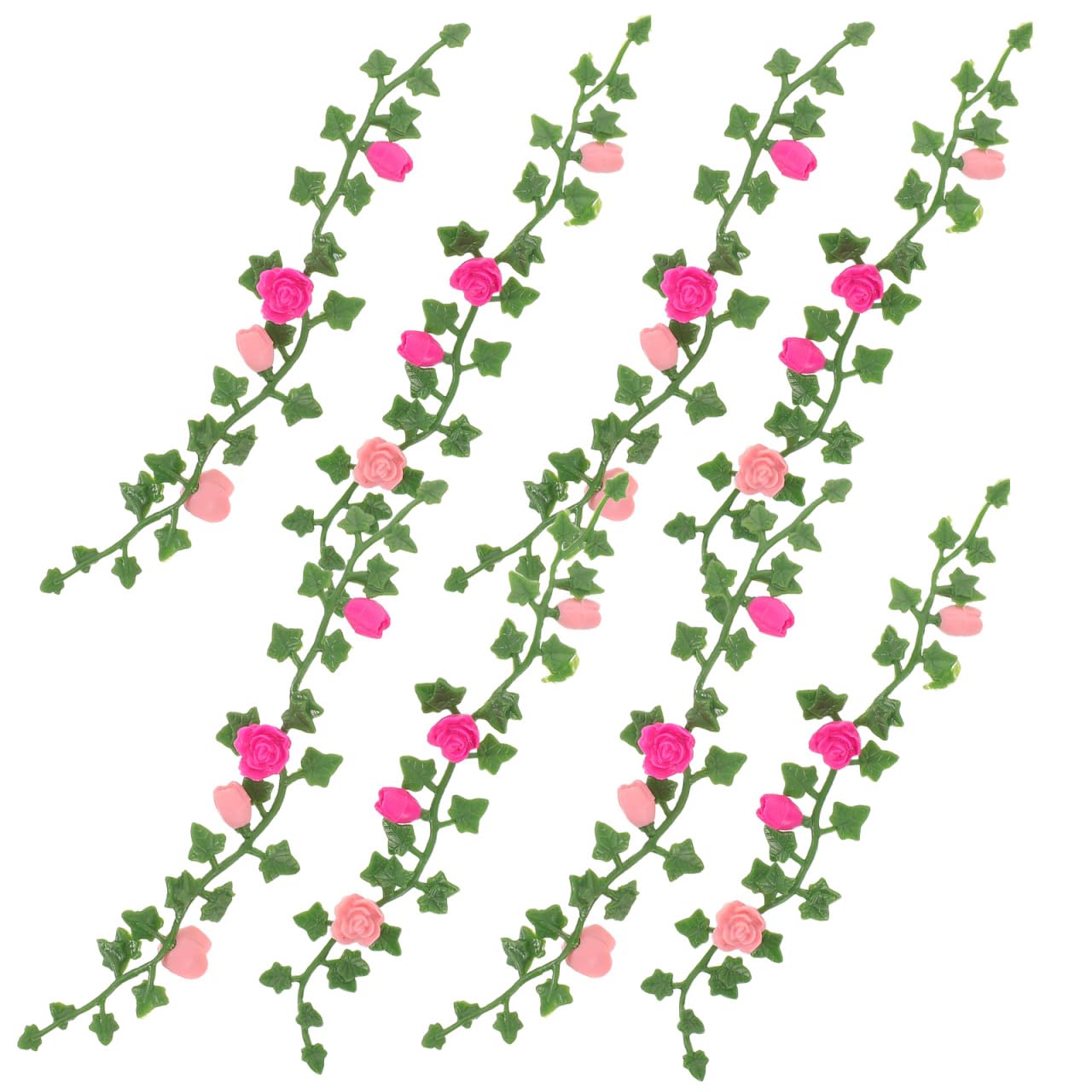 BESPORTBLE 8 Pcs Miniature Garden Accessories, Mini Flower Vines for Fairy Garden Ornaments, Dollhouse Rose Garland for Micro Landscape Decoration, Tiny Fake Plant Scenery Props