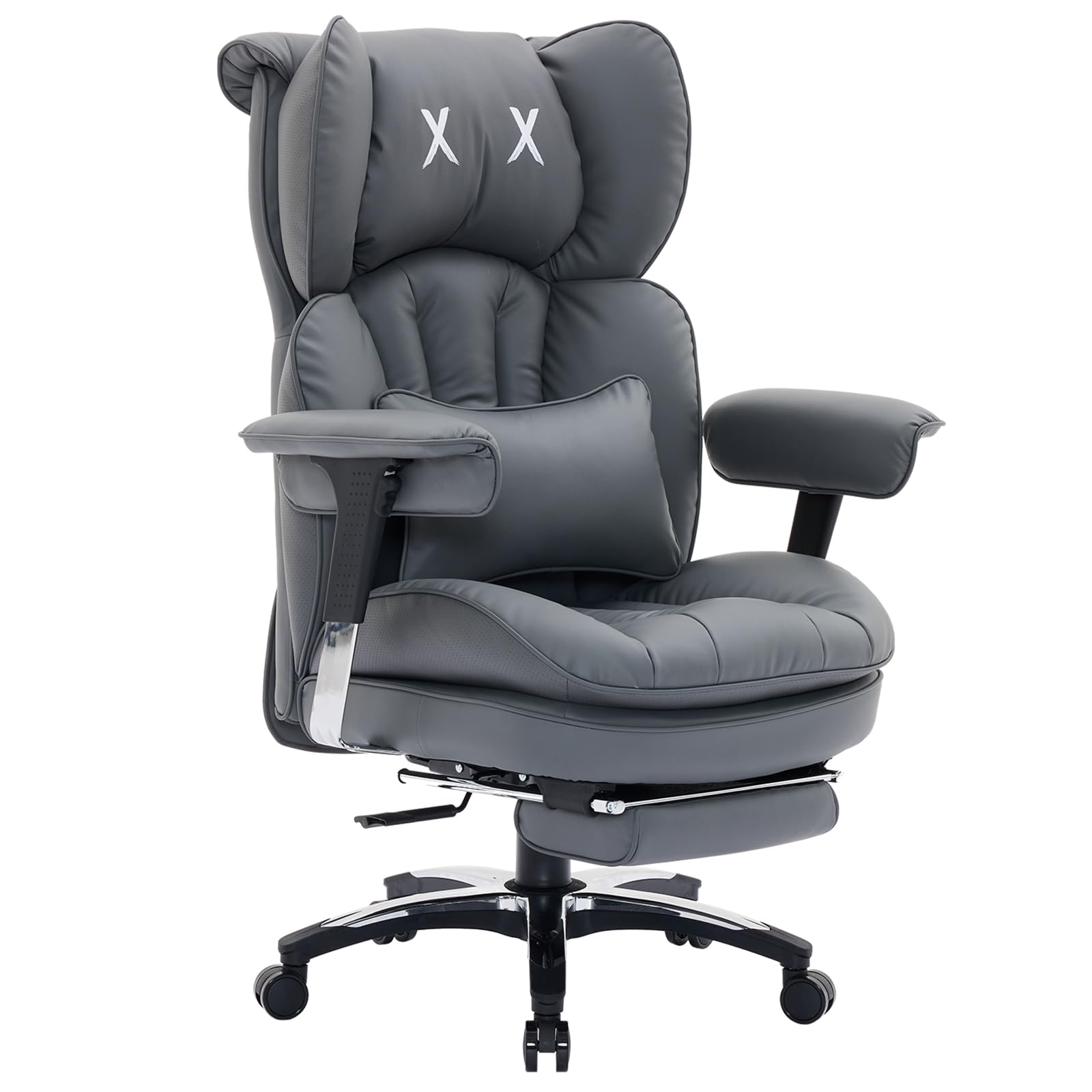 Efomao Bürostuhl, Ergonomischer Gaming Stuhl mit Kopfstütze-Design (X X), Gamer Sessel PU-Leder bis 200kg mit Fußstütze & Lendenkissen, Höhenverstellbarer Schreibtischstuhl