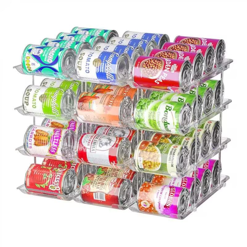 Can Organizer for Pantry, 4 Tier Stackable Rolling Can Storage Rack