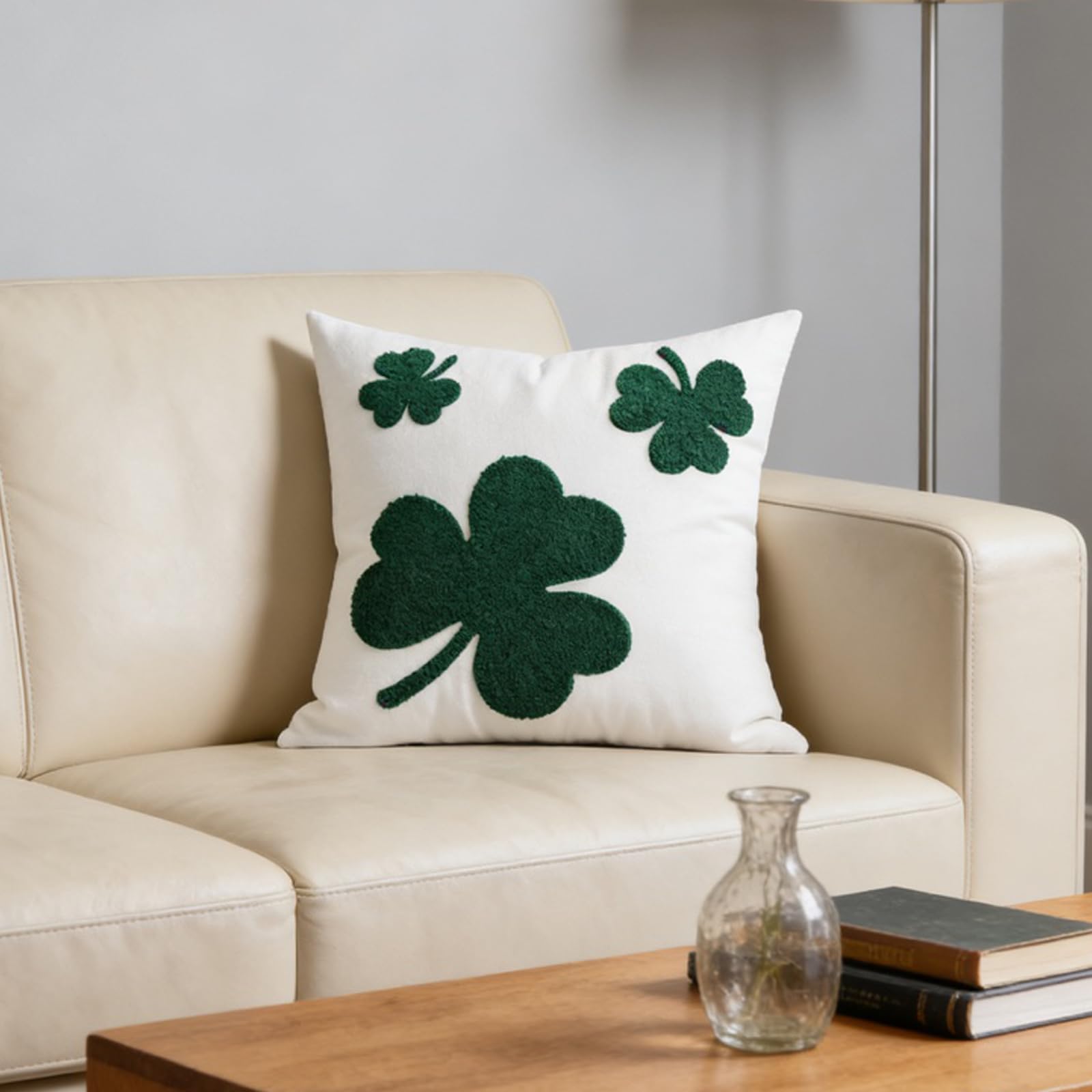 ordinarYone Green. Patricks Day shamrocks embroidered decorative Pillows cover