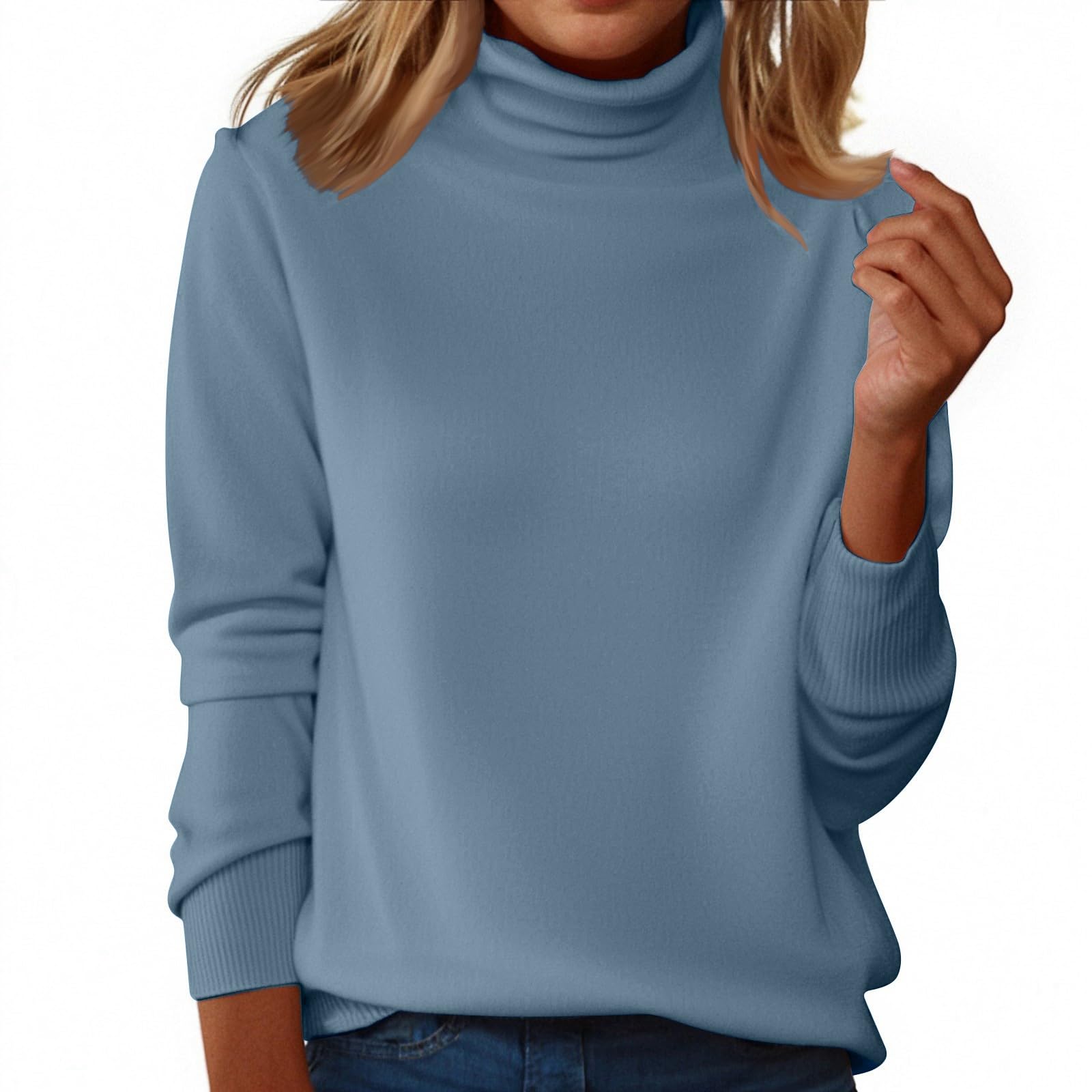 Womens Sweaters Turtleneck Long Sleeve Pullover Casual Knitted Pullover Wool Warm Cozy Tops Fall Winter Clothes