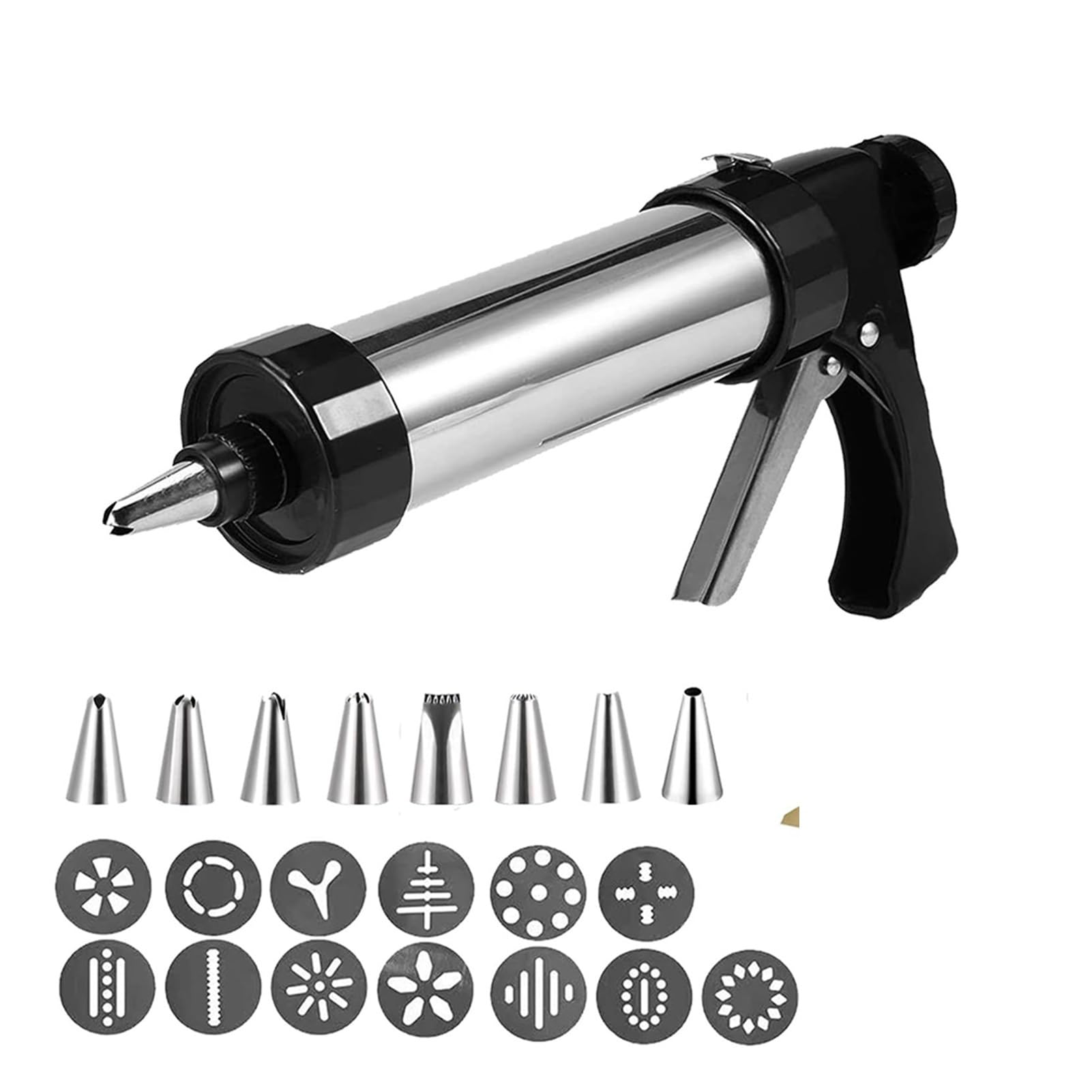 Jeringa Para Pastelería De Acero Inoxidable DIY Manual Cookie Presses Stainless Steel Piping Nozzles Biscuit Make Cake Decoration Tools With 13 Discs And 8 Icing Household Para Tartas, Pasteles