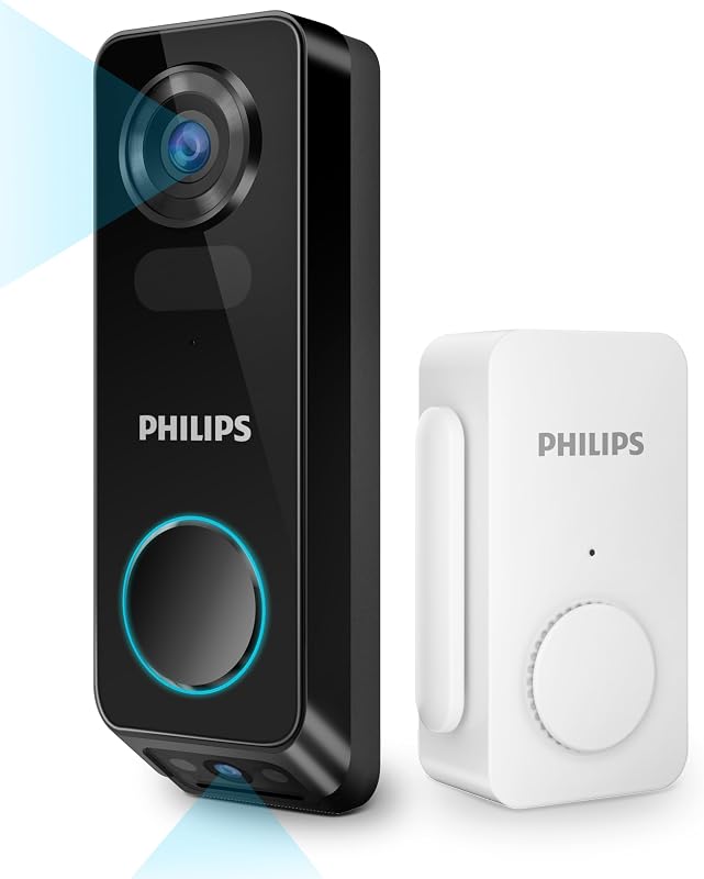 Cámara de timbre con video de seguridad con timbre, cámaras duales, 2K QHD | Sin tarifa mensual, con detección de movimiento, audio bidireccional, alimentación por batería/inalámbrico o por cable, visión nocturna en color, sin suscripción