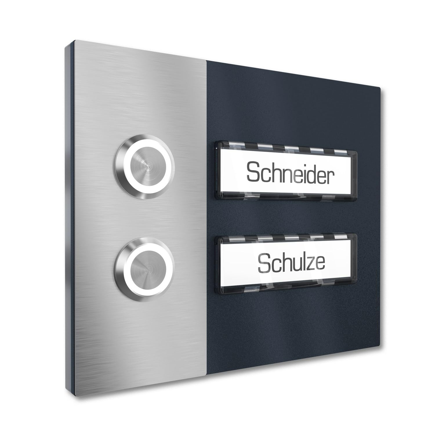 Sonnette multi-famille avec bouton LED personnalisable et 2 badges interchangeables en inox