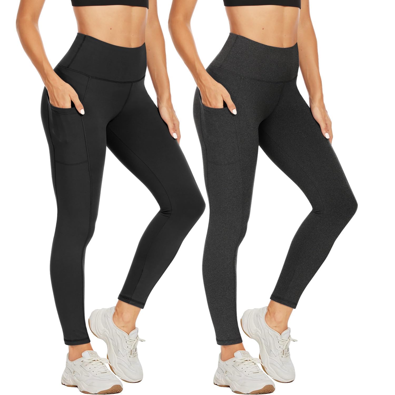 NexiEpoch High Waisted Leggings for Women - Black Tummy Control Compression Soft Yoga Pants for Workout Reg & Plus Size