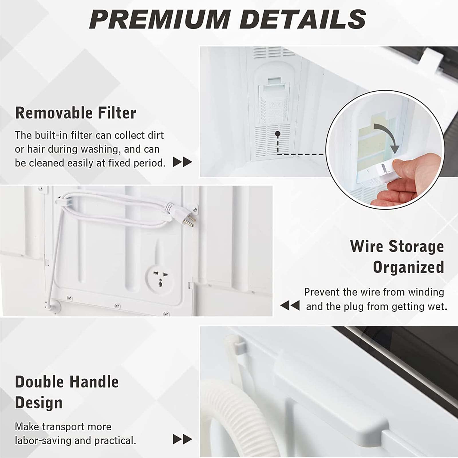 Combo de lavadora y secadora de doble bañera, capacidad de 28 libras con perillas de control, descarga de drenaje integrada y control de temporizador para el hogar, RV, dormitorio, apartamento