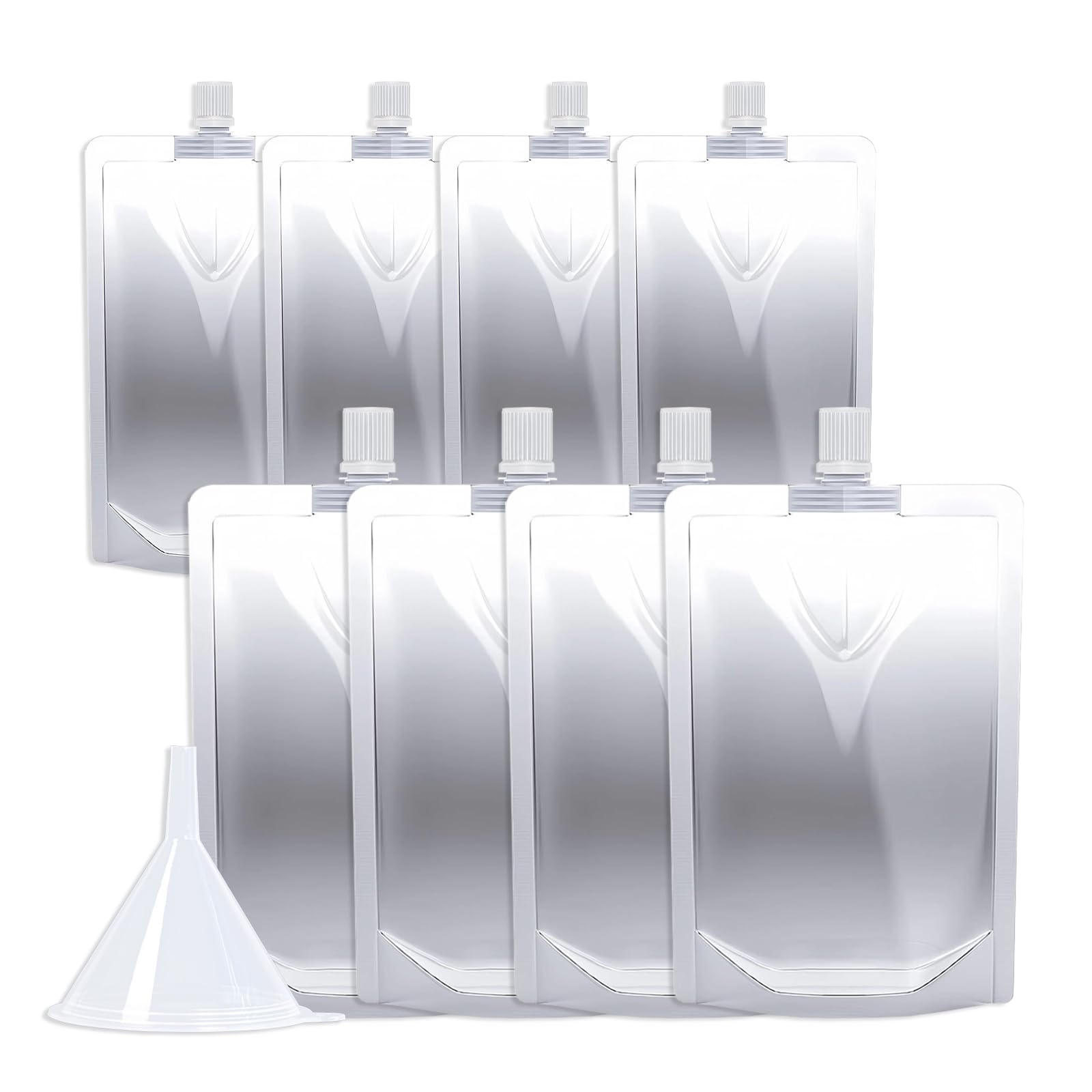 Cloudslucky 8&16OZ 8PCS Drink Pouches,Reusable Plastic Flask with Funnel for Drinking Liquid Beverage Juice,Stand Up Drink Bags for Travel Camping