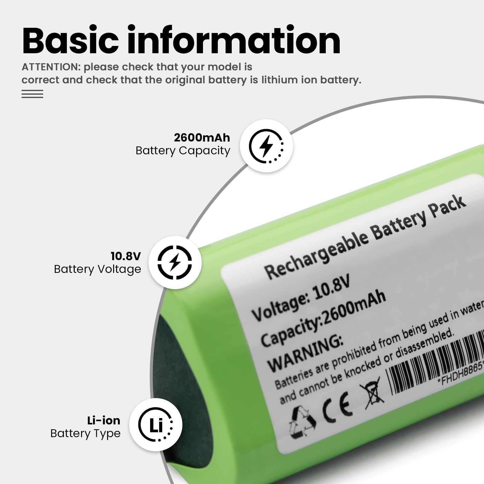 10,8V 3400mAh Batterie de Remplacement Compatible avec Vactidy T6, T7, T8 Aspirateur Robot, Compatible avec Vactidy LS001-02 Batterie