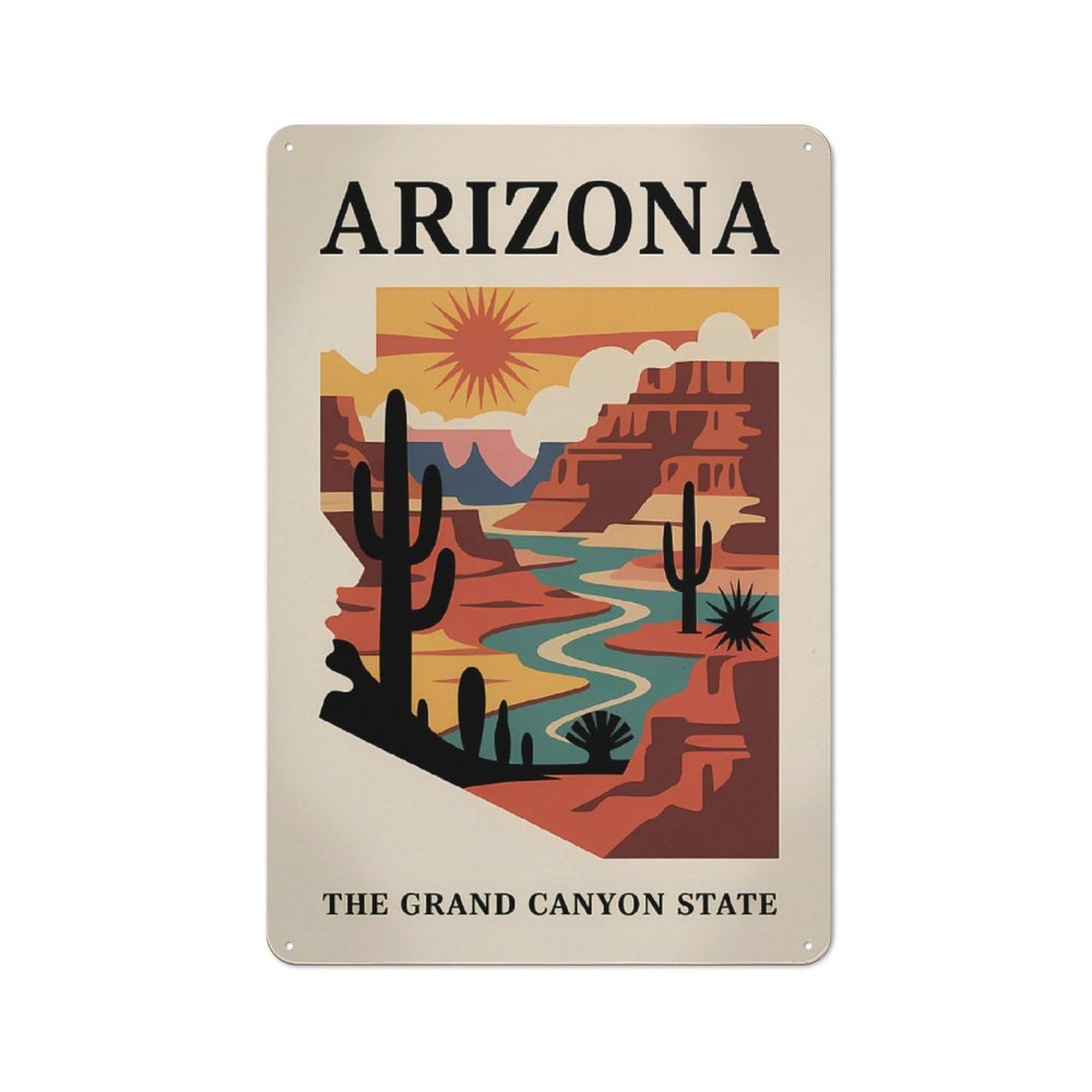 Junmoney Style-7 For Garden Room Or Summerhouse, Arizona Grand Canyon State Retro Metal Sign 30X20cm, For Vintage Wall Decor Fans, For Metal Sign Collectors