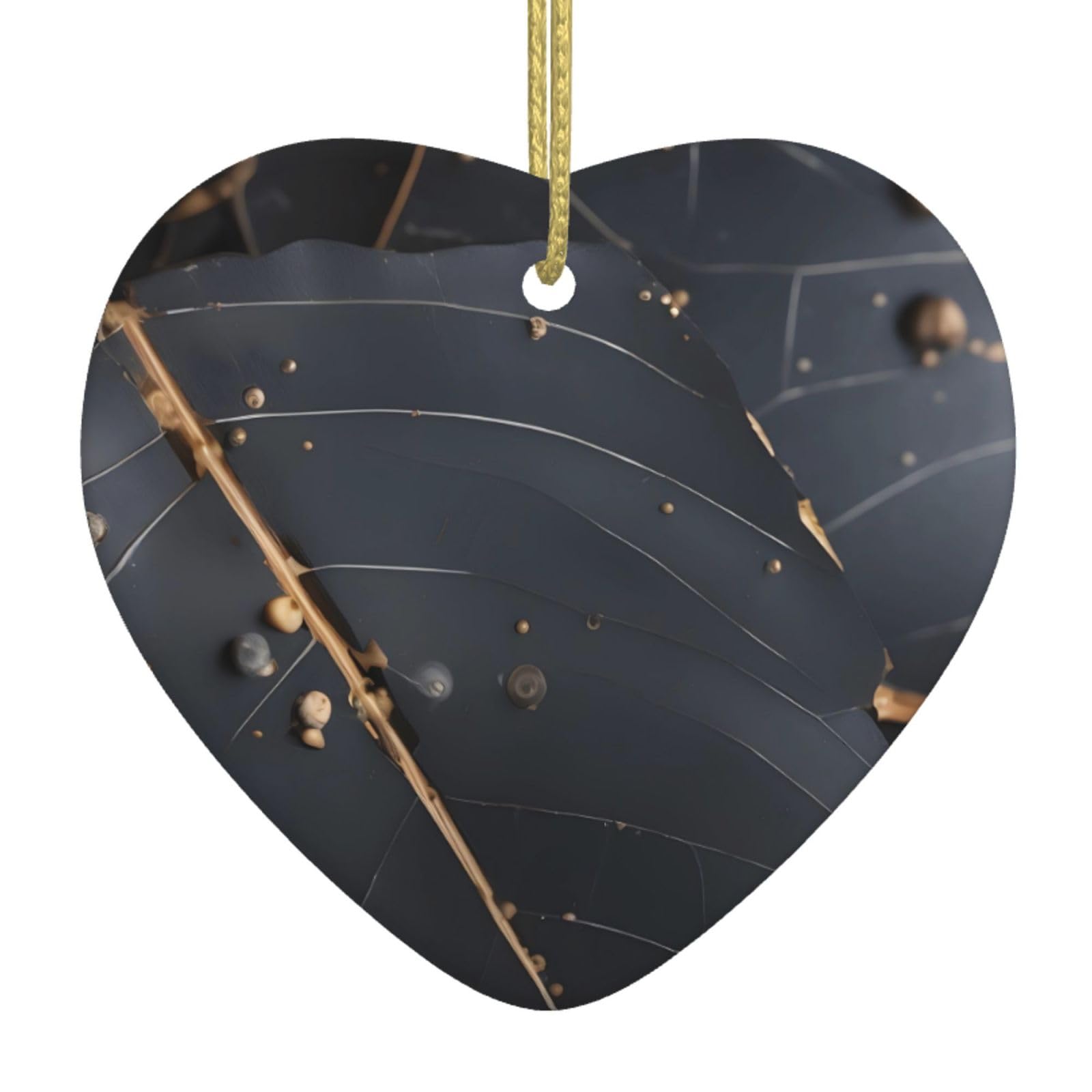 Enchanted Plant Leaves Ceramic Christmas Heart Pendant with Silk Thread, Christmas Tree Home Decoration