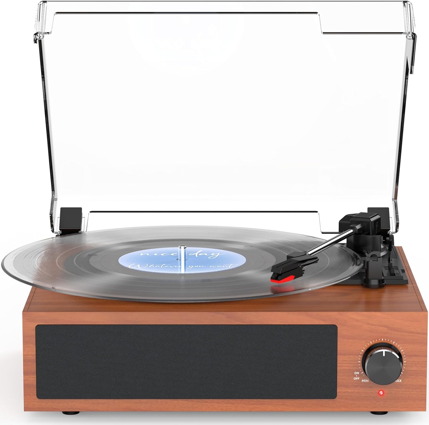 Vintage Record Player with Built-in Stereo Speakers Turntable Vinyls Records LP Phonograph Belt Drive 3 Speed 3 Size Support Wireless Input RCA Output Auto Stop Retro Wooden Walnut Red Walnut Red Built-in Two Speakers