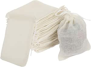 Fuyamp 50 Pieces Muslin Bags, 100% Cotton Drawstring Bag Reusable Mesh Bags Snack Spices Bags Tea Coffee Filter Bags Crafts Soap Nuts Gift Bag