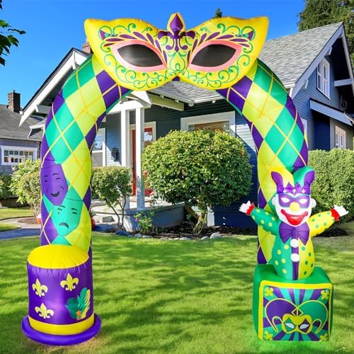 7' Air Blown Inflatable Mardi Gras Pink Jester On Ball Yard