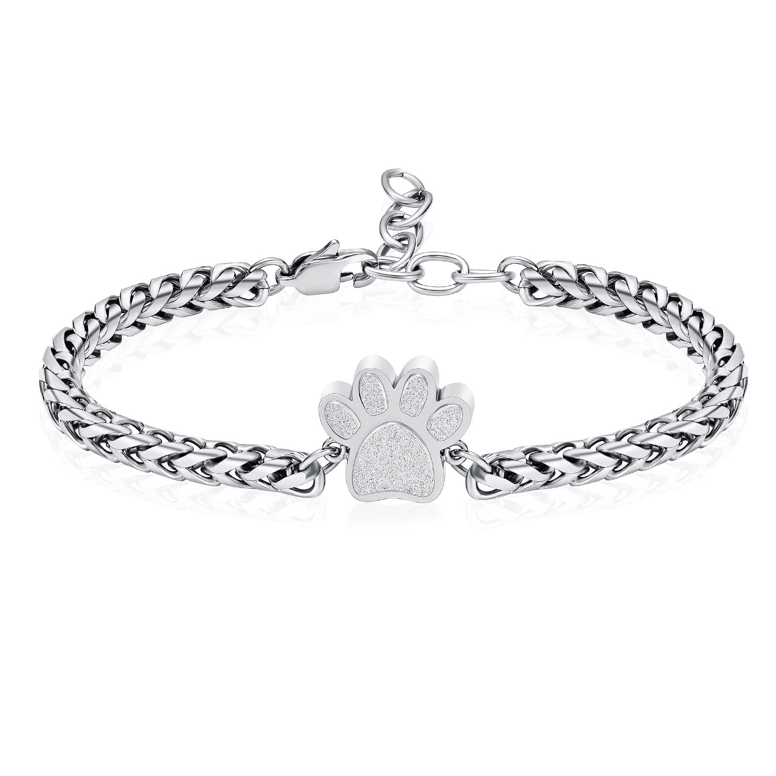 XSMZB Cremation Bracelet for Ashes - Paw Print Cremation Jewelry Pet Dog Cat Stainless Steel Keepsake Memorial Urn Bangle
