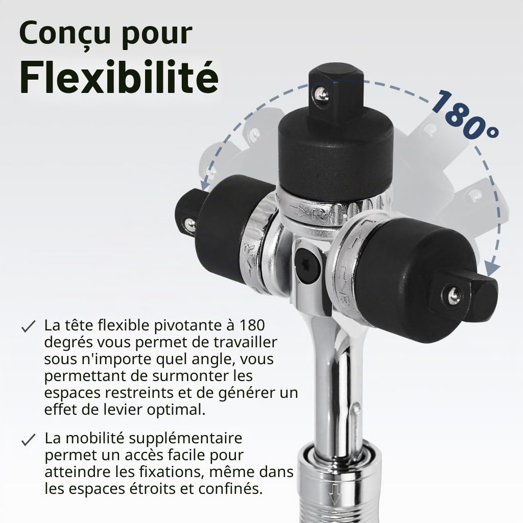 FIRSTINFO F32243D | Barre à démonter télescopique 1/2" avec cliquet flexible | longueur réglable de 436 à 576mm
