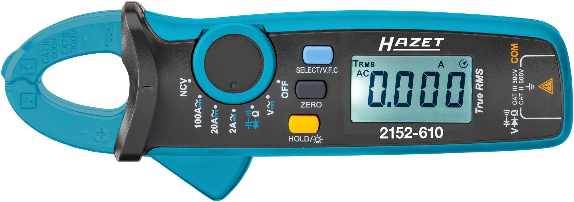 Hazet Digitale Stromzange 2152-610, kompakt, für Spannung, Strom und Widerstand, mit beleuchtetem LCD Display, NCV-Funktion, inkl. Zubehör