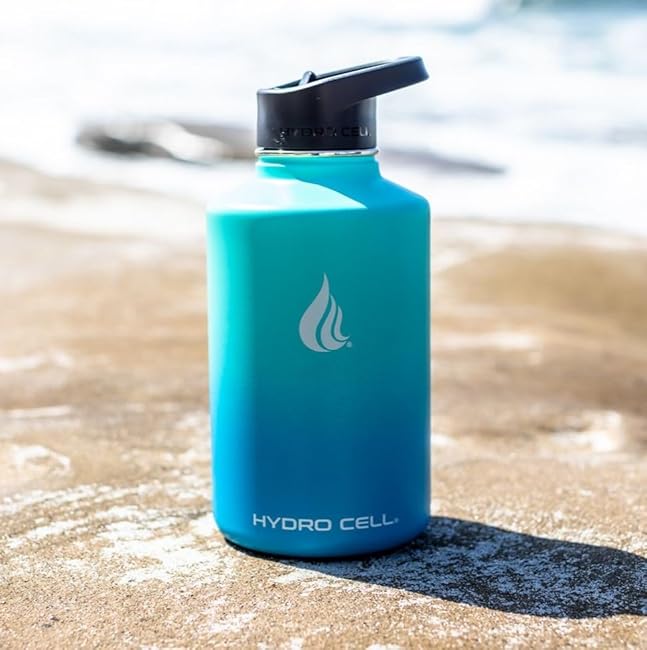 HYDRO CELL Sports Cap w/Straw for Wide Mouth Water Bottles - BPA Free Flip Spout Replacement Lid - 64 oz, 40 oz, 32 oz, 24 oz, 18 oz, 14 oz. Sports Top Accessories (Black Sports Cap, 64oz)