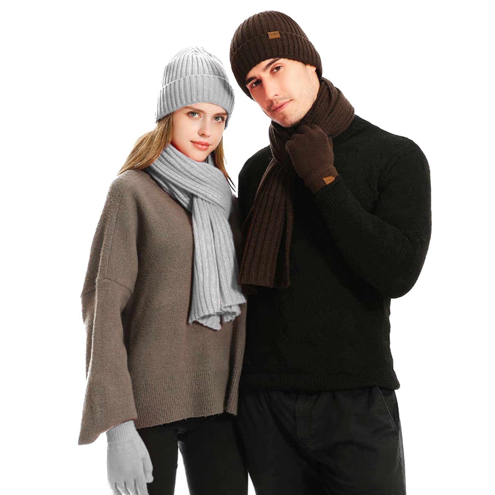 Ensemble de 3 pièces d'hiver unisexe avec bonnet, écharpe, gants chauds en tricot pour écran tactile, tenue longue écharpe pour homme et femme