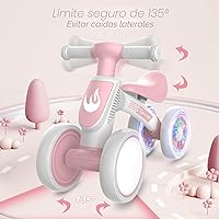 Vista 3 de Bicicleta de equilibrio para bebés con iluminación colorida para niñas de 1 año, bicicleta de equilibrio para niños pequeños de 10 a 36 meses, sin