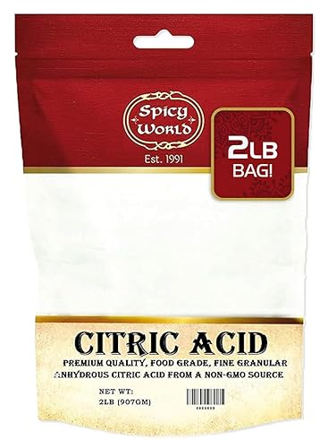 Spicy World Bolsa de ácido cítrico de 2 libras, 100% puro, de grado alimenticio y sin OMG, polvo de ácido cítrico para limpieza, bombas de baño,