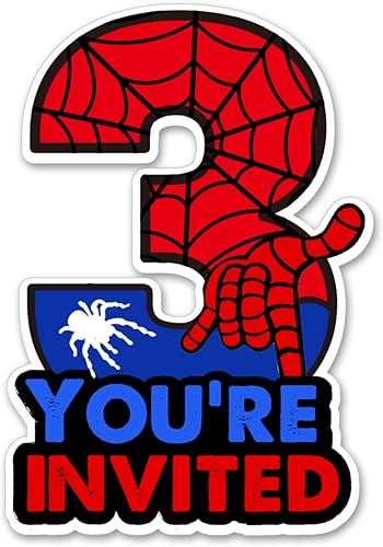 Bifez Invitaciones para fiesta de tercer cumpleaños de superhéroe con purpurina para niños de 3 años, invitaciones con sobres, juego de 20