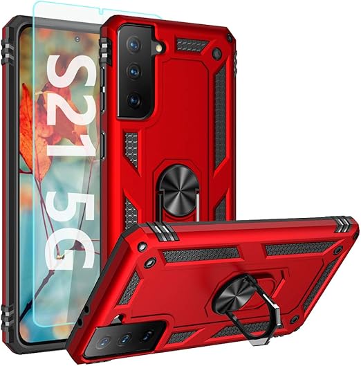 Amazon Com Galaxy S21 Case Samsung S21 5g Case With Hd Screen Protector Yzok Military Grade Ring Car Mount Kickstand Hybrid Hard Pc Soft Tpu Shockproof Protective Case For Samsung Galaxy S21 5g 6 2 Inch Red
