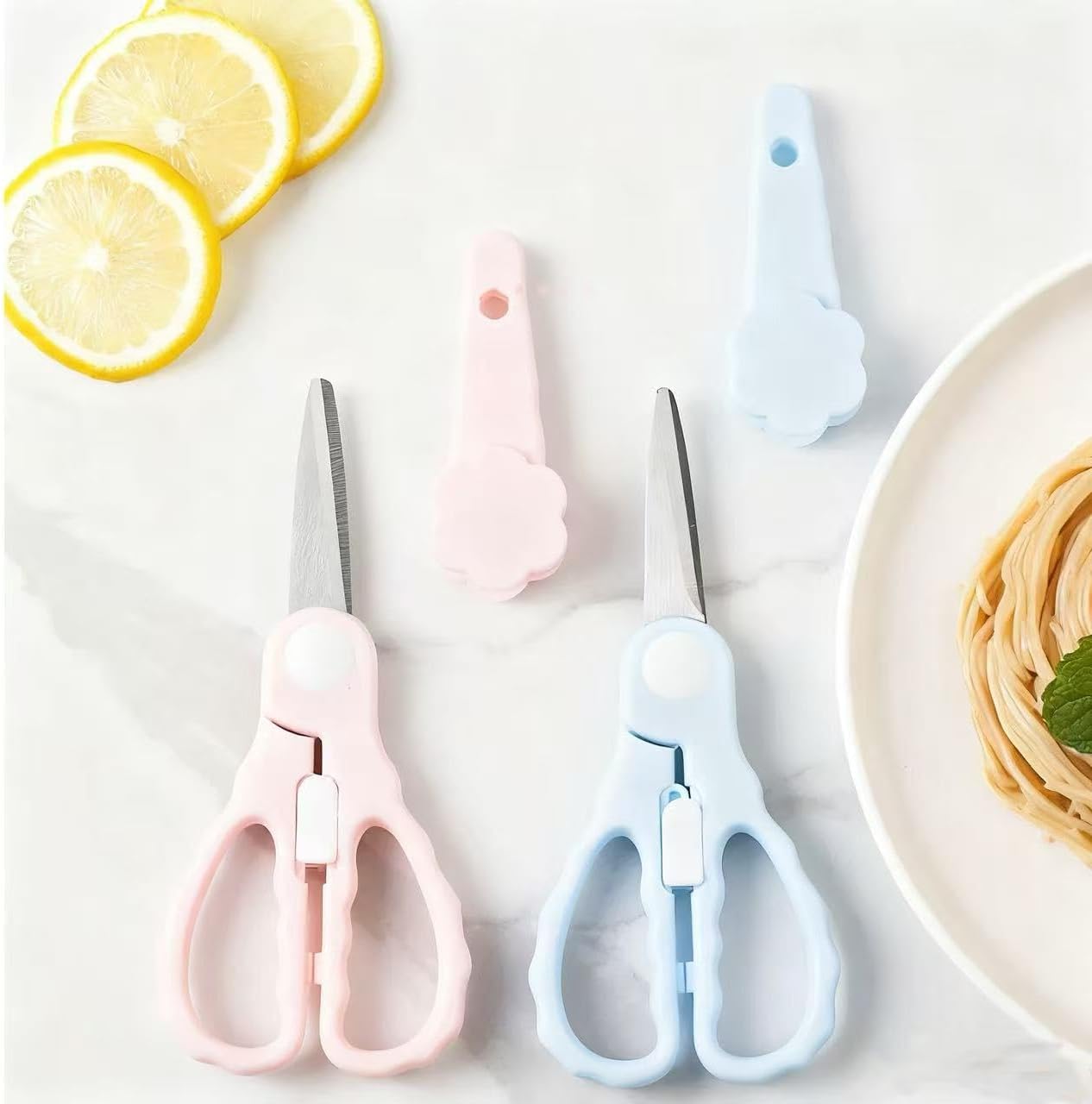 Baby Food Scissors with Case Travel, Safety Lock Kitchen Scissors, Blue