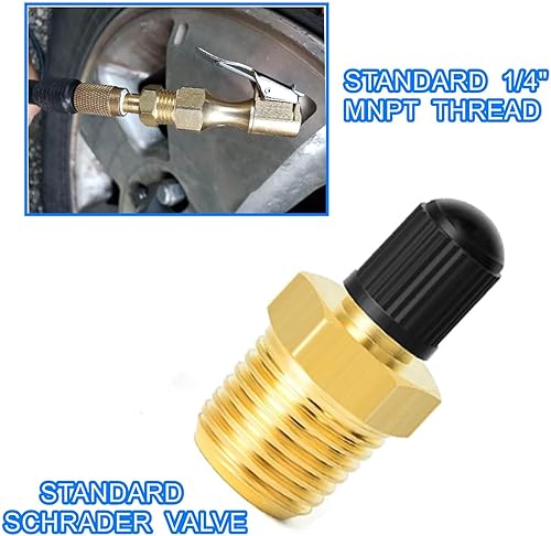 Miniatura 7 de Adaptador de inflador de aire de latón de 14 NPT (M) a válvula Schrader estándar (M), válvula de tanque, conector de inflador de neumáticos para