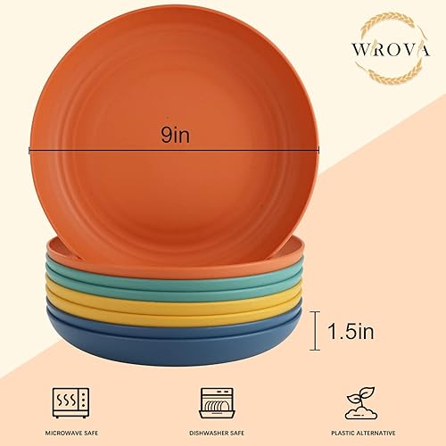 Miniatura 2 de Wrova Platos de paja de trigo  Juego de 8 platos de cena irrompibles de 9 pulgadas  Platos de plástico aptos para lavavajillas y microondas