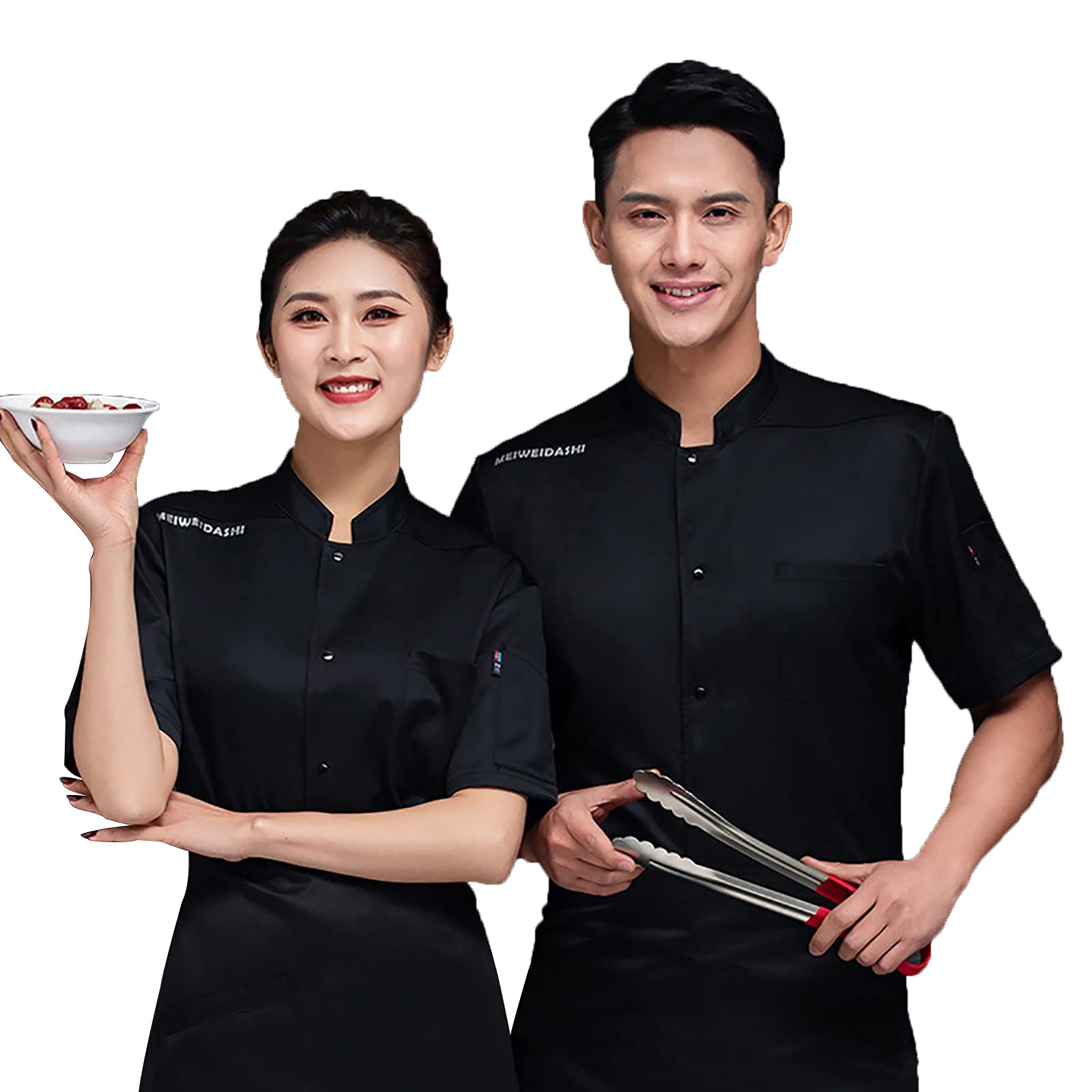 QQYXCA Short Sleeve Chef Coat Uniform Breathable Back Chef Jacket Fashion  Single-Breasted Snaps Shirt Uniform Restaurant Kitchen Catering Cook Uniform