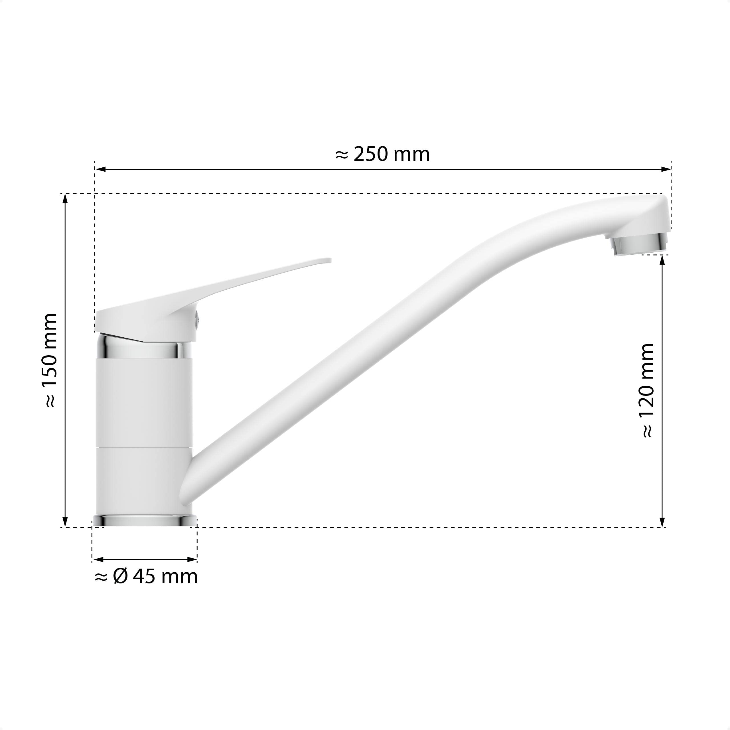 EISL Speed NI182SCR-W Robinet de cuisine, robinet d'évier, robinet de cuisine, chromé/blanc