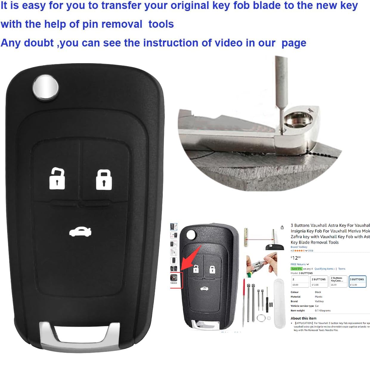 2 Buttons For Vauxhall Remote Key Fob For Vauxhall Astra H Key Zafira B Fob PCF7941Chip 433Mhz (For Valeo System