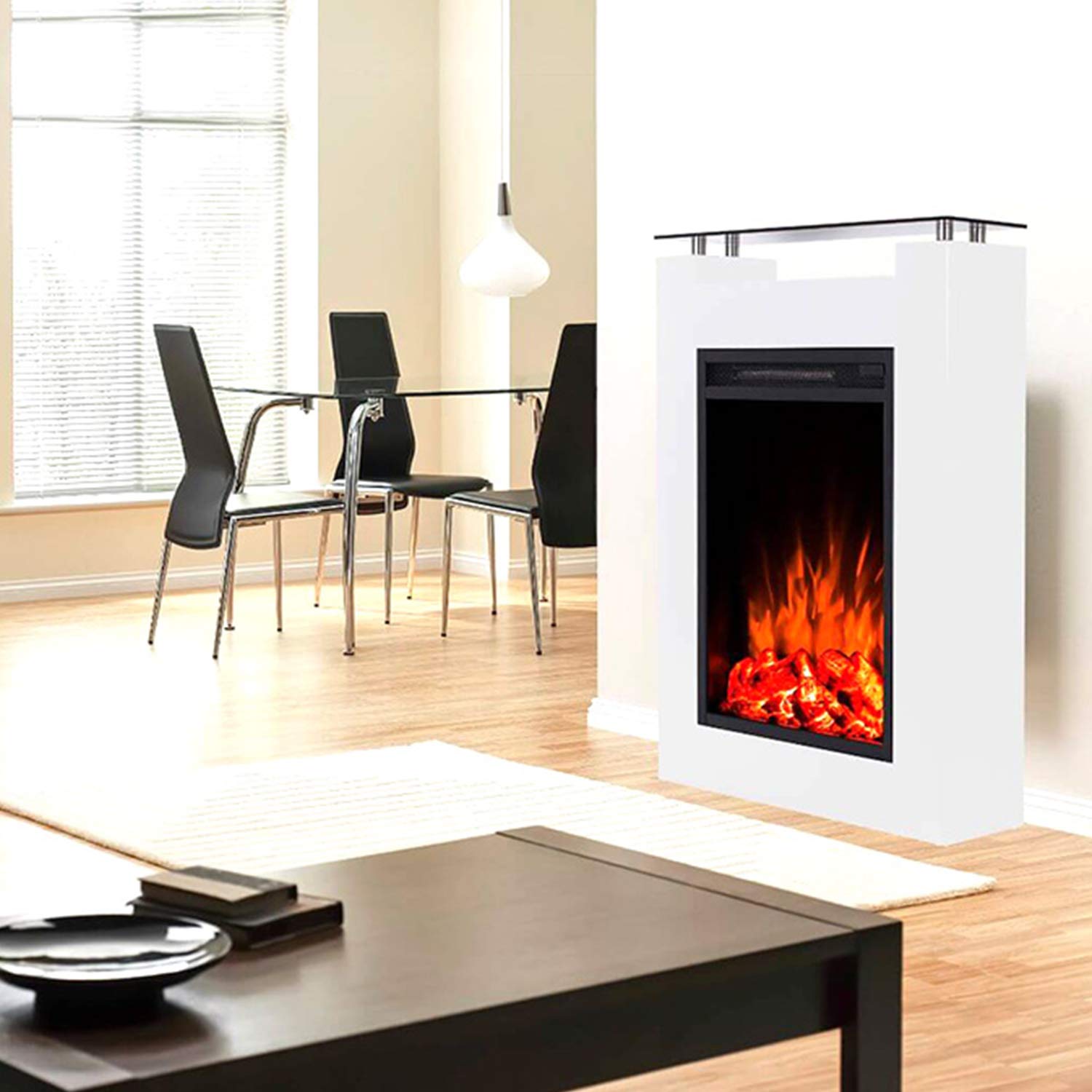 GLOW FIRE Elektrokamin mit Heizung, Wandkamin und Standkamin mit LED | Knstliches  Feuer mit zuschaltbarem Heizlfter: 1000/2000 W | Fernbedienung, Dimmer,  Wei | modern : Amazon.de: Baumarkt